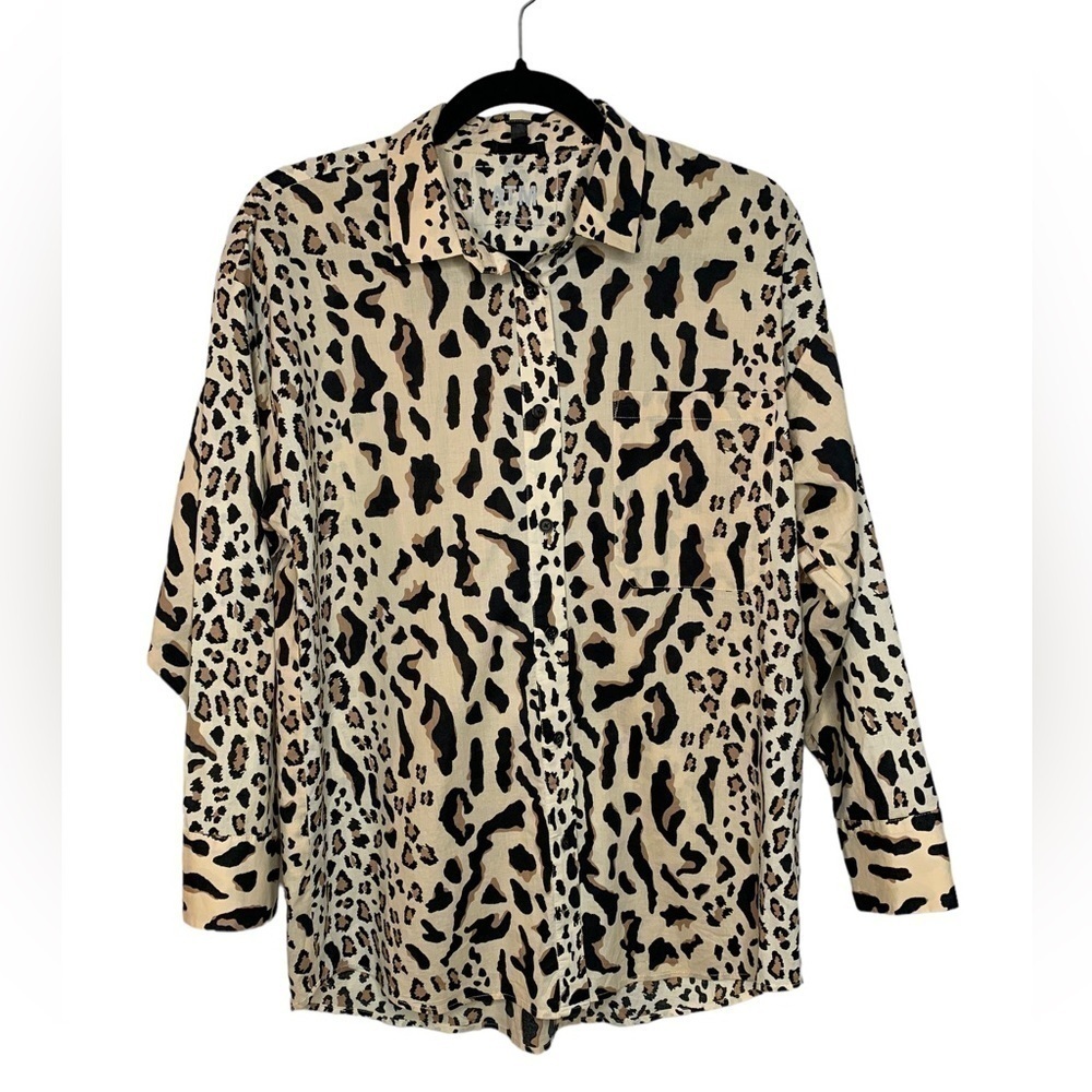 Atm Camel Black Mixed Leopard Print Button Boyfri… - image 7